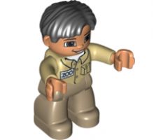 Duplo Figure Lego Ville, Male, Dark Tan Legs, Tan Top, Black Hair, Brown Eyes (Zoo Keeper)