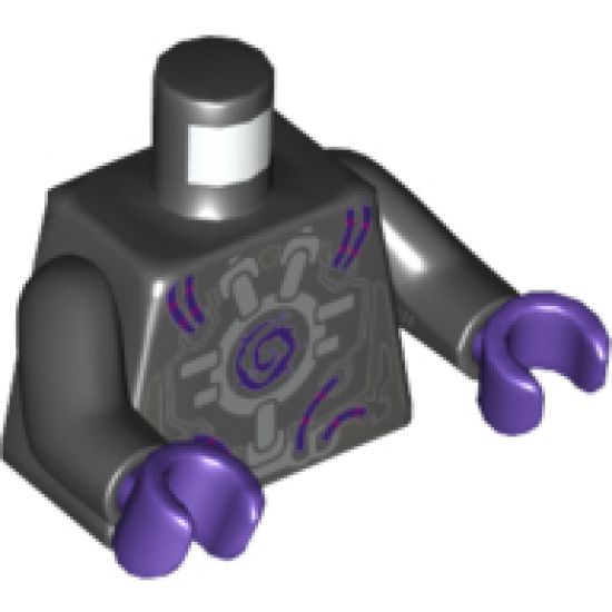 Torso Robot with Silver Framework, Dark Purple Wires and Center Swirl Pattern / Black Arms / Dark Purple Hands