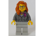 Scientist - Female, Dark Bluish Gray Jacket with Magenta Scarf, Dark Orange Female Hair over Shoulder, Glasses
