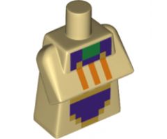Torso, Modified Long with Folded Arms with Minecraft Pixelated Purple Apron and Orange Stripes Pattern