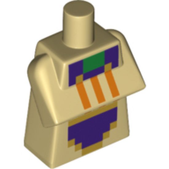 Torso, Modified Long with Folded Arms with Minecraft Pixelated Purple Apron and Orange Stripes Pattern