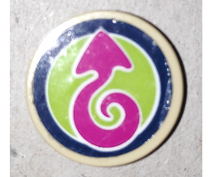 Tile, Round 2 x 2 with Bottom Stud Holder with Magenta Arrow on Lime Background with Dark Blue Border Pattern (Sticker) - 41173