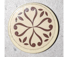 Tile, Round 2 x 2 with Bottom Stud Holder with Reddish Brown Elves Scrollwork on Tan Background Pattern (Sticker) - 41173