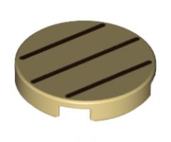 Tile, Round 2 x 2 with Bottom Stud Holder with Three Dark Brown Lines Pattern (Dry Bones Shell)