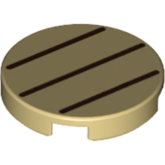 Tile, Round 2 x 2 with Bottom Stud Holder with Three Dark Brown Lines Pattern (Dry Bones Shell)