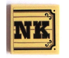 Tile 2 x 2 with Black 'NK' on Wood Plaque Background Pattern (Sticker) - Set 70800