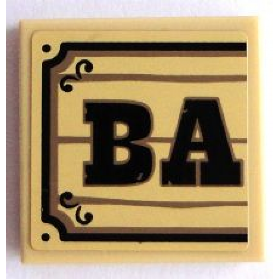 Tile 2 x 2 with Black 'BA' on Wood Plaque Background Pattern (Sticker) - Set 70800