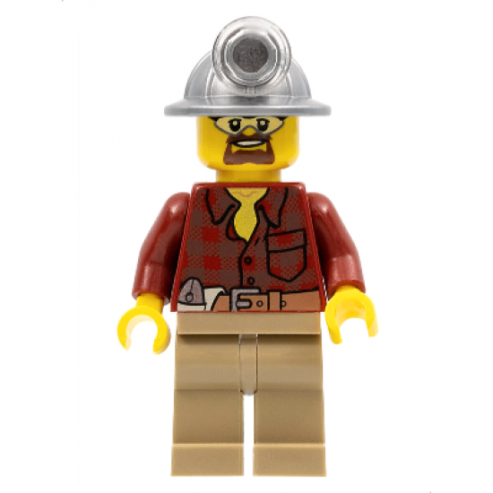 Flannel Shirt with Pocket and Belt, Dark Tan Legs, Mining Helmet, Safety Goggles