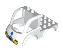 Duplo, Vehicle Car Body Truck 4 x 4 Flatbed with 2 Top Studs, Grille and Headlights, EMT Star of Life Pattern