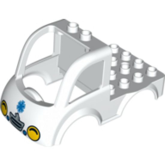 Duplo, Vehicle Car Body Truck 4 x 4 Flatbed with 2 Top Studs, Grille and Headlights, EMT Star of Life Pattern
