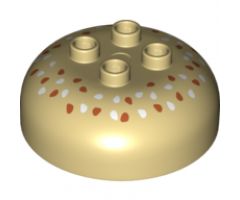 Duplo, Brick Round 4 x 4 Dome Top with 2 x 2 Studs and Dark Orange and White Seeds Pattern