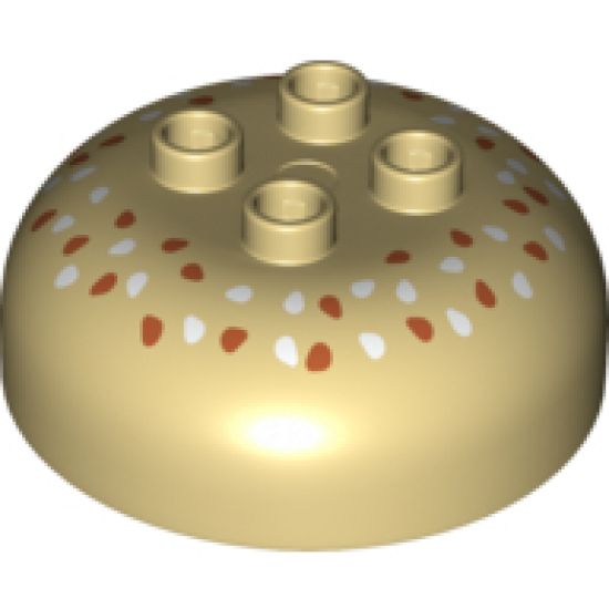 Duplo, Brick Round 4 x 4 Dome Top with 2 x 2 Studs and Dark Orange and White Seeds Pattern