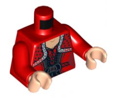 Torso Dress with Black Belt, Ruffles and Lace Shawl Pattern / Red Arms / Light Nougat Hands