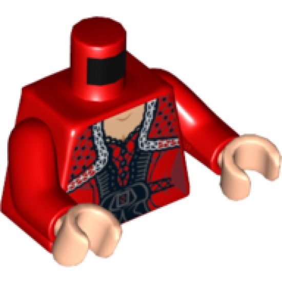Torso Dress with Black Belt, Ruffles and Lace Shawl Pattern / Red Arms / Light Nougat Hands