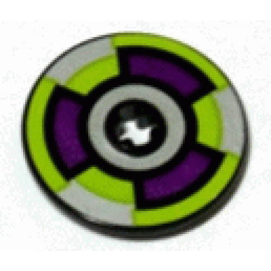 Technic, Disk 3 x 3 with Purple, Silver and Lime 6 Section Pattern (Sticker) - Set 8305