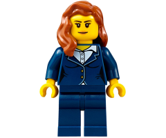 Businesswoman - Dark Blue Pants Suit, Peach Lips, Dark Orange Female Hair over Shoulder