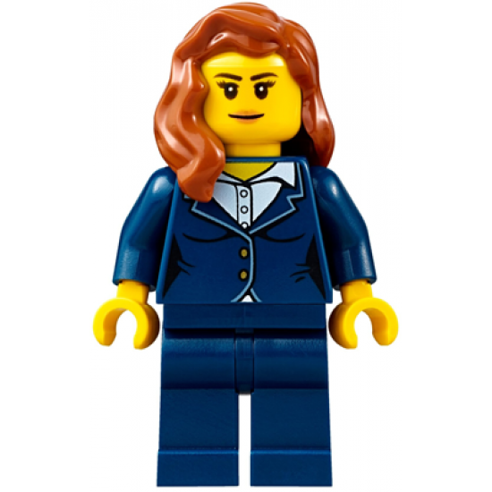 Businesswoman - Dark Blue Pants Suit, Peach Lips, Dark Orange Female Hair over Shoulder