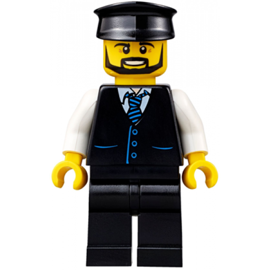Limousine Driver - Black Vest with Blue Striped Tie, Black Legs, Black Hat, Black Beard