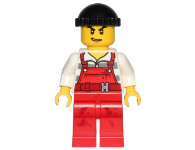 Police - City Bandit Male with Red Overalls, Black Knit Cap, Lopsided Open Smile
