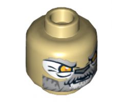 Minifigure, Head Dual Sided Alien Chima Lion with Orange Eyes and Gray and White Beard, Closed Mouth / Open Mouth Pattern (Lagravis) - Hollow Stud