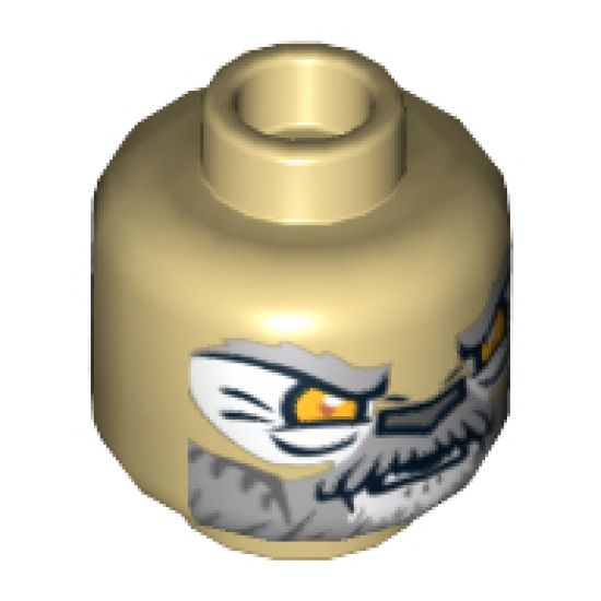 Minifigure, Head Dual Sided Alien Chima Lion with Orange Eyes and Gray and White Beard, Closed Mouth / Open Mouth Pattern (Lagravis) - Hollow Stud