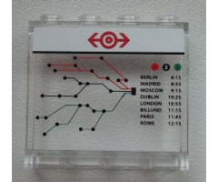 Panel 1 x 4 x 3 with Side Supports - Hollow Studs with Train Map and Schedule on Transparent Background Pattern (Sticker) - Set 60051