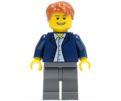 Dark Blue Jacket, Light Blue Shirt, Dark Bluish Gray Legs, Dark Orange Male Hair