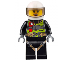 Fire - Reflective Stripes with Utility Belt and Flashlight, White Helmet, Trans-Black Visor, Peach Lips Open Mouth Smile