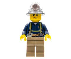 Miner - Shirt with Harness and Wrench, Dark Tan Legs, Mining Helmet, Sweat Drops