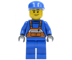 Overalls with Safety Stripe Orange, Blue Legs, Blue Cap, Smirk and Stubble Beard