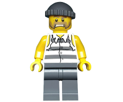 Police - Jail Prisoner Shirt with Prison Stripes and Torn out Sleeves, Dark Bluish Gray Legs, Dark Bluish Gray Knit Cap