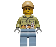 Volcano Explorer - Male, Shirt with Belt and Radio, Dark Tan Cap with Hole, Crooked Smile and Scar