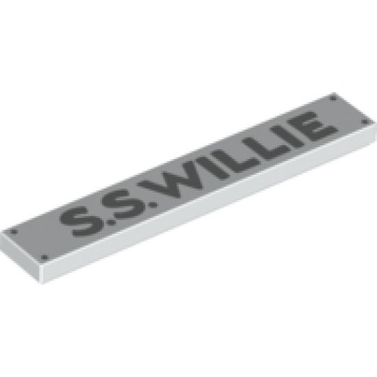 Tile 1 x 6 with 4 Silver Nails and 'S.S.WILLIE' Pattern