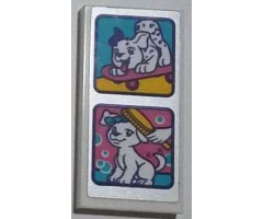 Tile 2 x 4 with Puppy on Skateboard and Dog Grooming with Brush Pattern (Sticker) - Set 41300