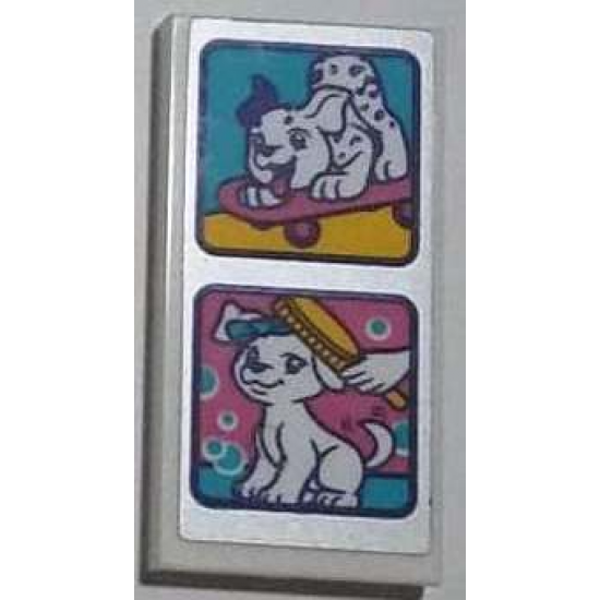 Tile 2 x 4 with Puppy on Skateboard and Dog Grooming with Brush Pattern (Sticker) - Set 41300