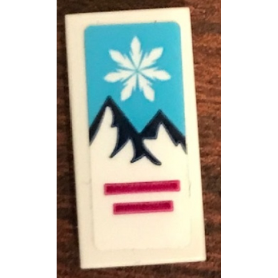 Tile 1 x 2 with Mountains and Snowflake Pattern (Sticker) - Set 41324