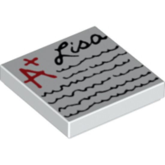 Tile 2 x 2 with Red 'A+', Black Script 'Lisa' and Scribbles Pattern
