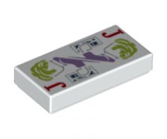 Tile 1 x 2 with Playing Card Joker, Lime and Medium Lavender Joker Character Pattern