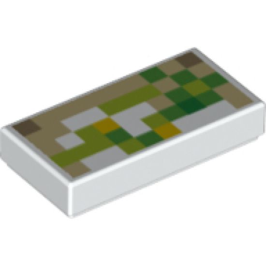 Tile 1 x 2 with Pixelated Green, Lime, Tan and Yellow Pattern (Minecraft Iron Golem)