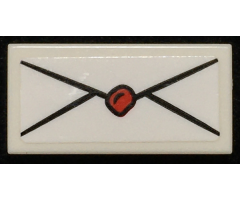 Tile 1 x 2 with Envelope with Red Wax Seal Pattern (Sticker) - Set 76108