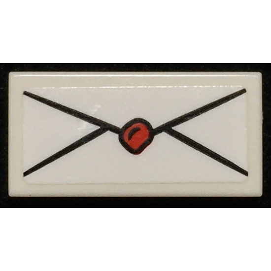 Tile 1 x 2 with Envelope with Red Wax Seal Pattern (Sticker) - Set 76108