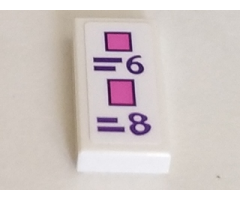 Tile 1 x 2 with Dark Pink Rectangles, Dark Purple Price Chart with '=6' and '=8' Pattern (Sticker) - Set 41332