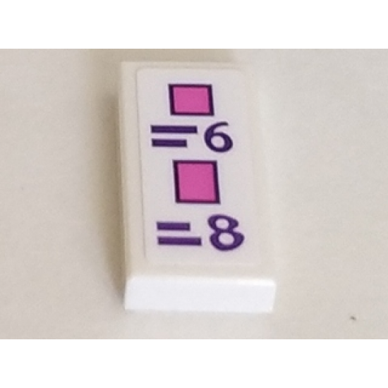 Tile 1 x 2 with Dark Pink Rectangles, Dark Purple Price Chart with '=6' and '=8' Pattern (Sticker) - Set 41332