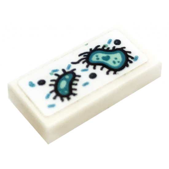 Tile 1 x 2 with Germs Bacteria Pattern (Sticker) - Set 41318