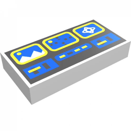 Tile 1 x 2 with Blue and Yellow Controls Pattern (Ice Planet)