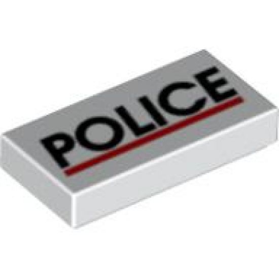 Tile 1 x 2 with 'POLICE' Red Line Pattern