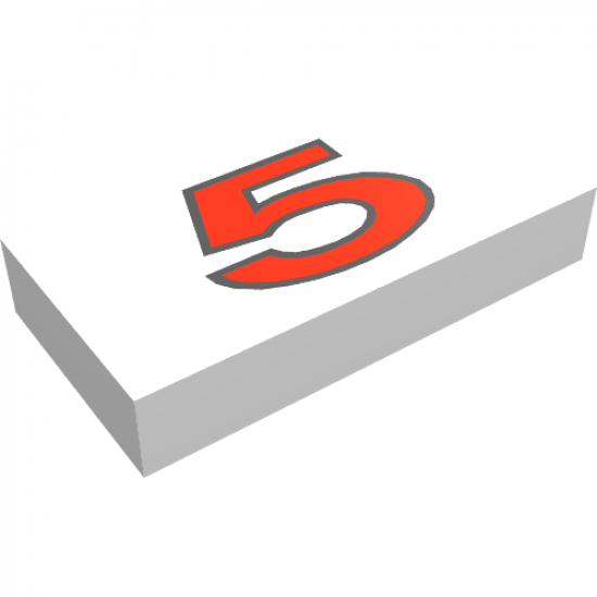 Tile 1 x 2 with Number 5 Red Pattern
