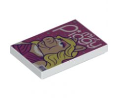 Tile 2 x 3 with Miss Piggy Poster, Metallic Light Blue Stars on Dark Pink Background, Bar Code in Corner Pattern