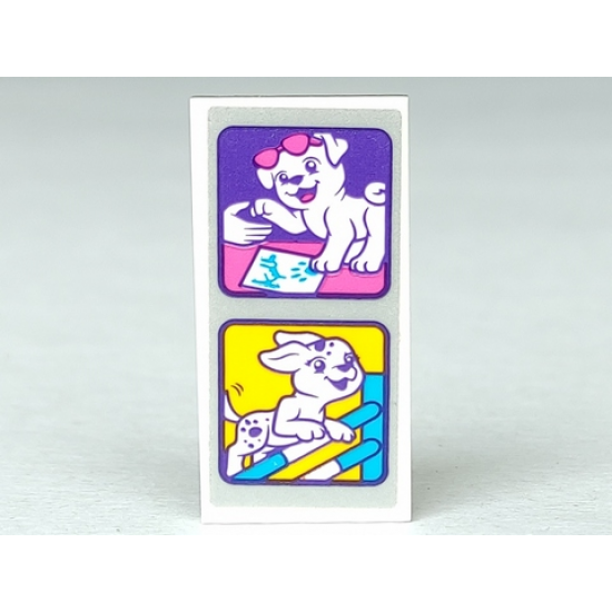 Tile 2 x 4 with Puppy in Pink Sunglasses Shaking a Paw and Obstacle Jumping Pattern (Sticker) - Set 41300