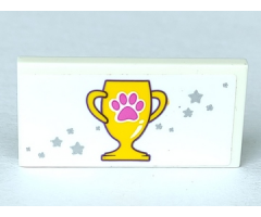 Tile 2 x 4 with Pink Paw Print on Trophy and Silver Stars Pattern (Sticker) - Set 41300